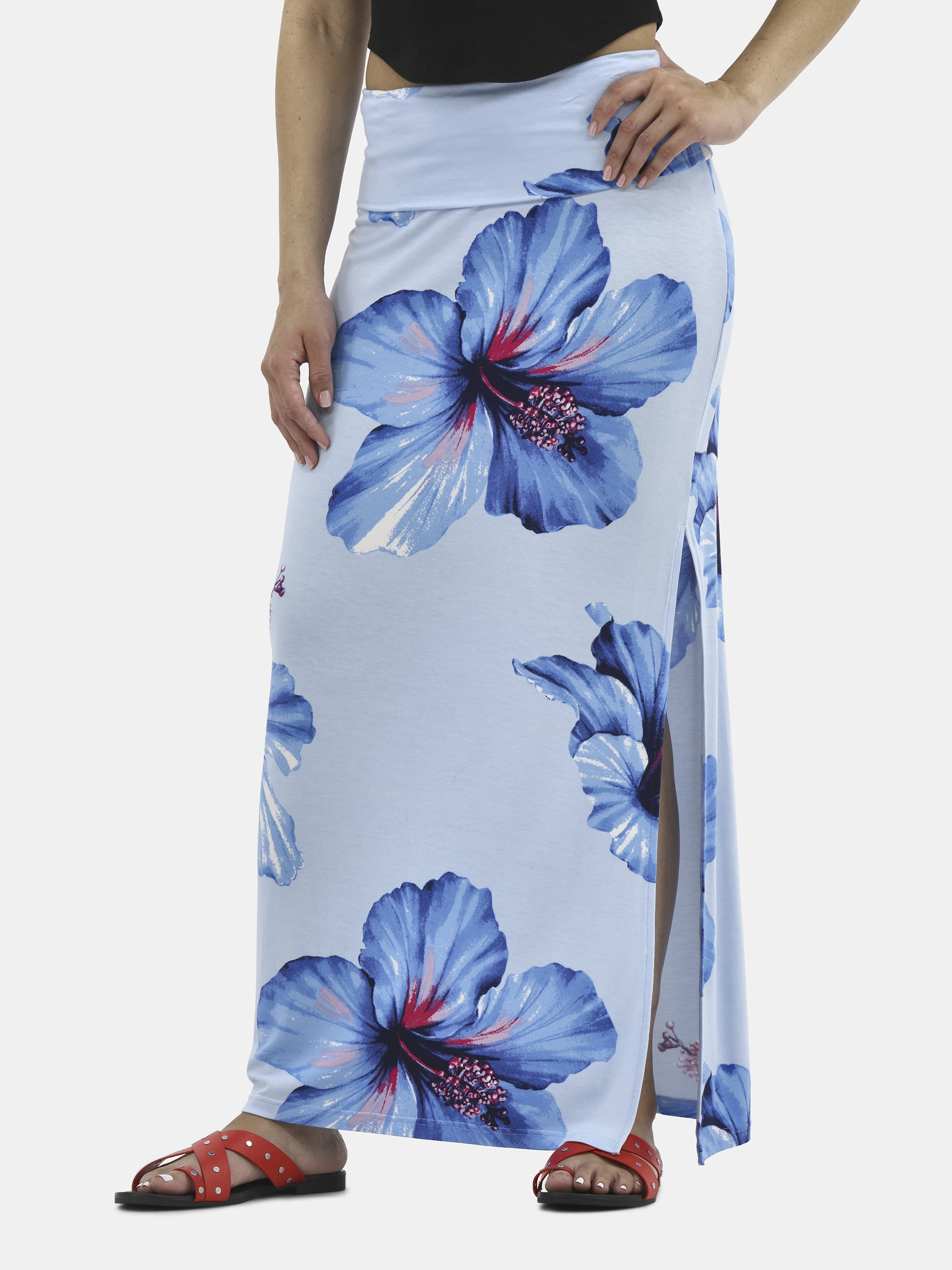 No Boundaries Knit Foldover Slit Maxi Skirt, Women's and Women’s Plus