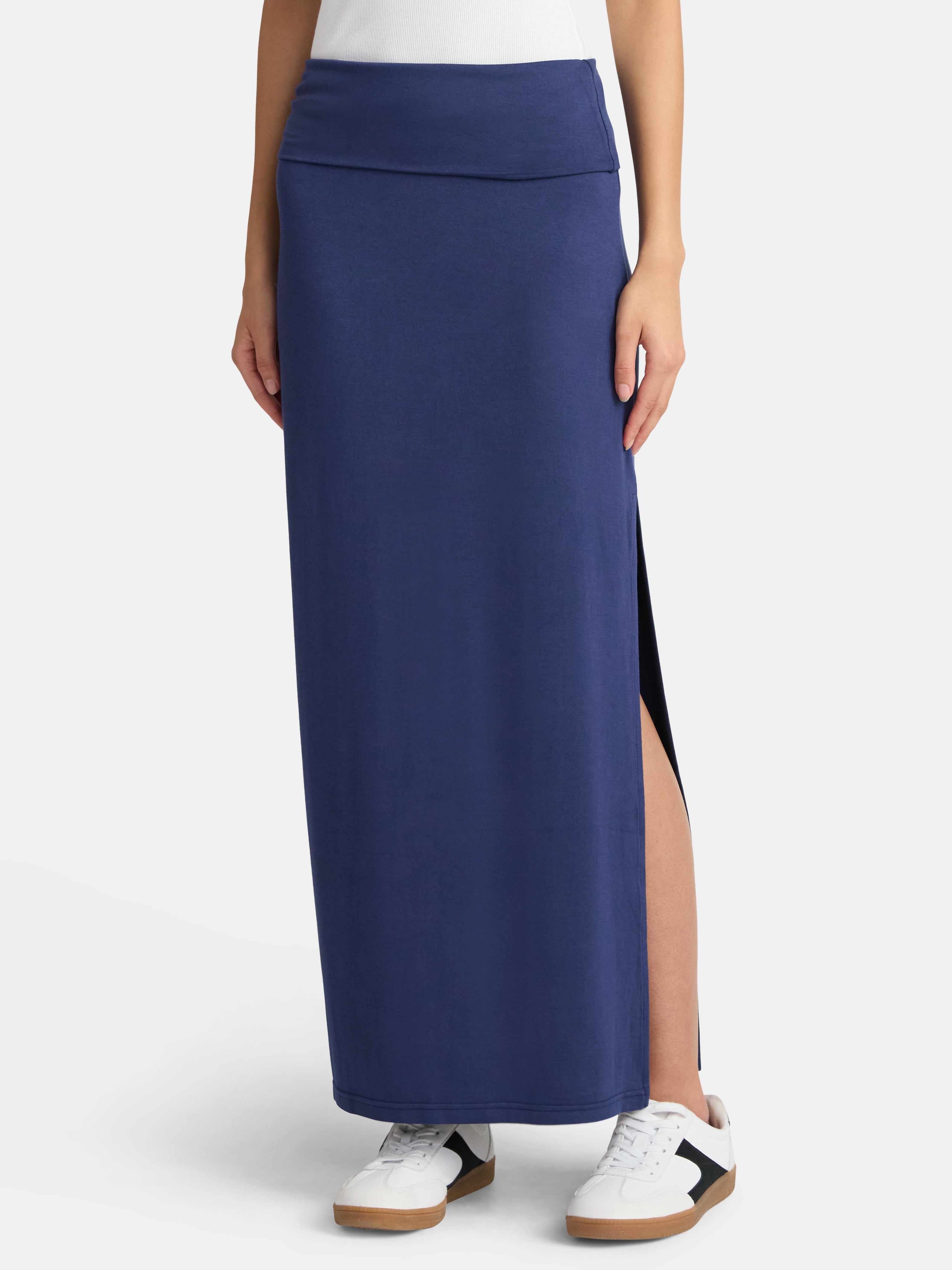 No Boundaries Knit Foldover Slit Maxi Skirt, Women's and Women’s Plus