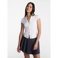 thumbnail image 1 of No Boundaries Knit Ruched Collared Shirt, Women's XXS-XXL, 1 of 5