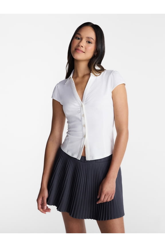 Knit Ruched Collared Shirt, Women's XXS-XXL