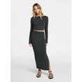 thumbnail image 1 of No Boundaries Long Sleeve Boat Neck Top and Midi Skirt Set, 2-Piece, Women’s XXS-XXL, 1 of 4