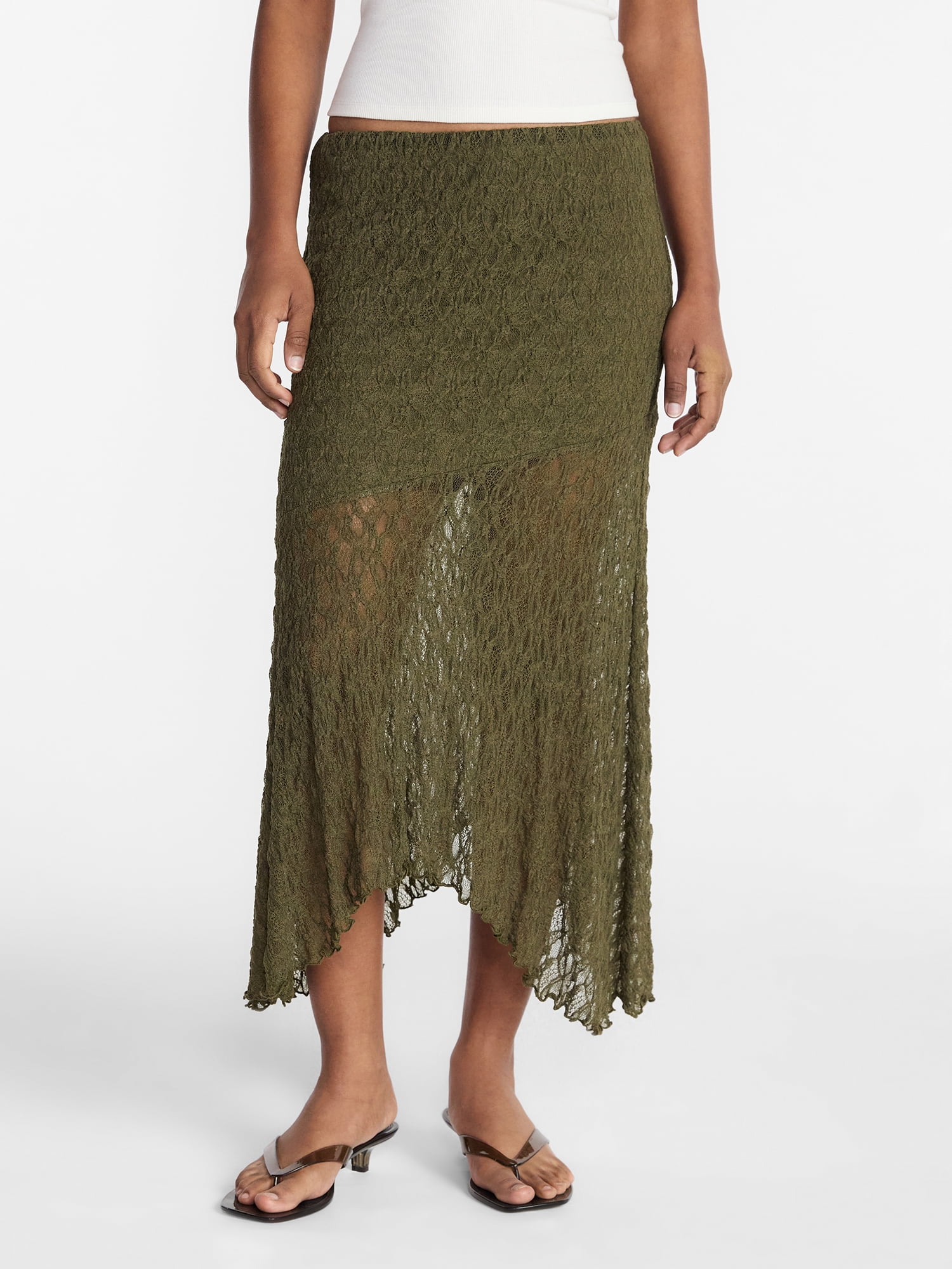 No Boundaries Asymmetrical Lace Midi Skirt, Women's XXS-XXL