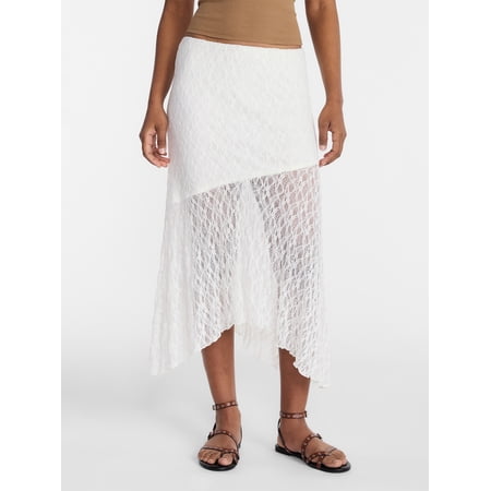 No Boundaries Asymmetrical Lace Midi Skirt, Women's XXS-XXL