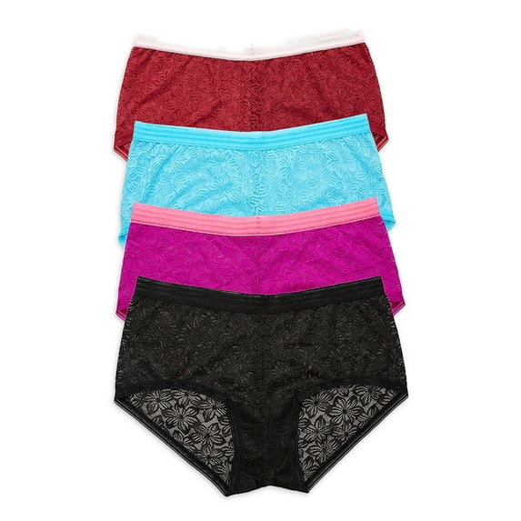 No Boundaries Lace Boyshort Panties, 4-Pack
