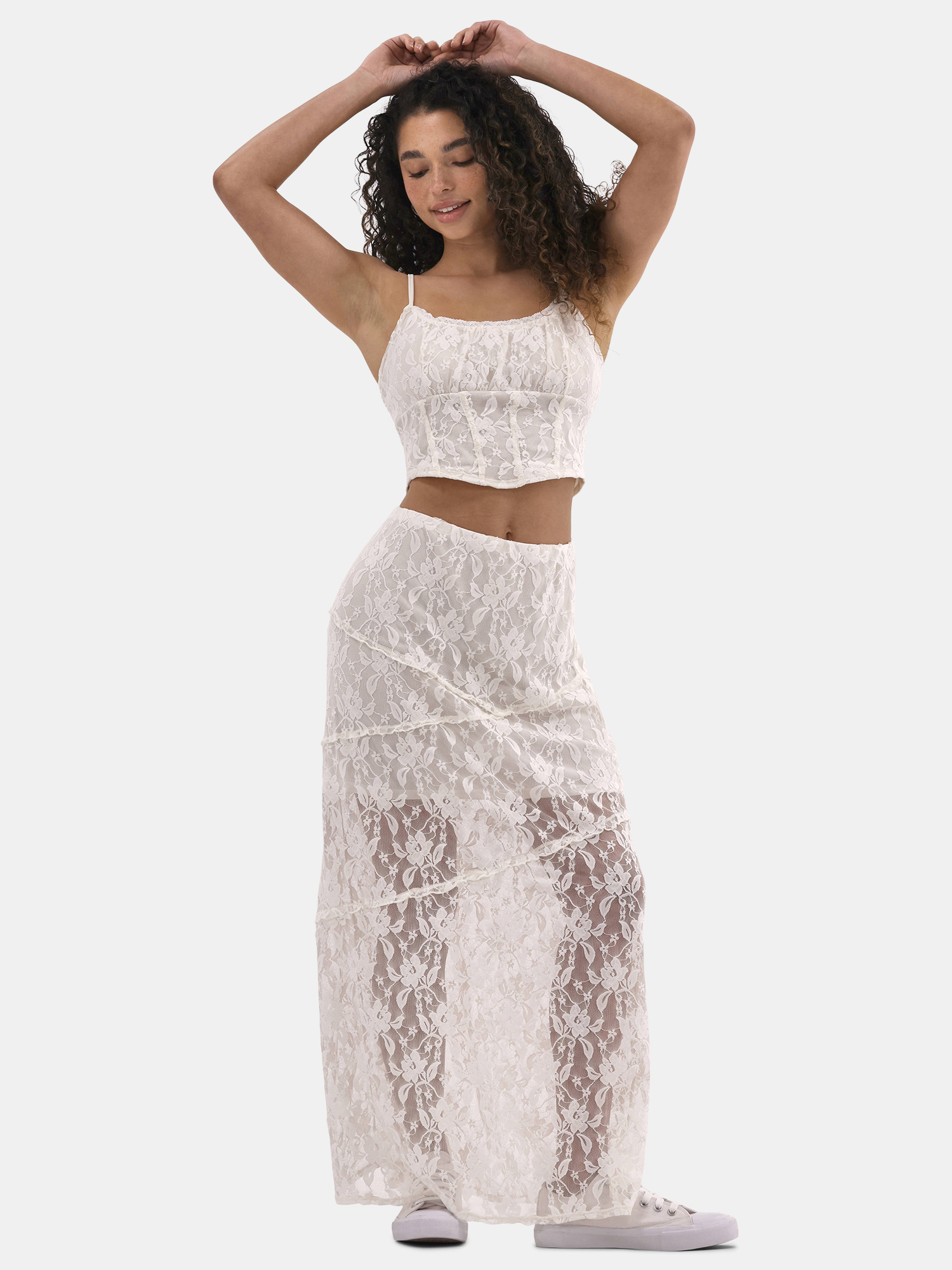 No Boundaries Lace Corset Top and Maxi Skirt Set, 2-Piece, Women's