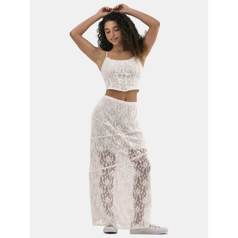Women's Tube Top Long Sleeve Cartoon Pattern Ruffle Skirt Set Women's Tube Top Long Sleeve Cartoon Pattern Ruffle Skirt Set