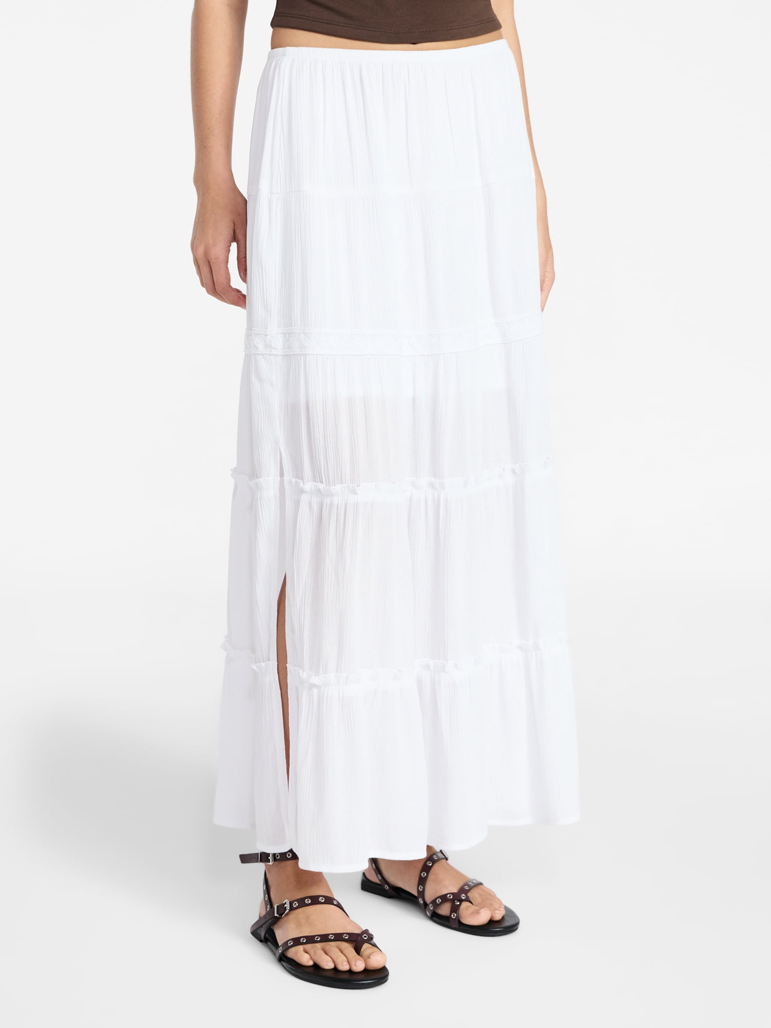 Lace Insert Tiered Maxi Skirt, Women's XXS-XXL