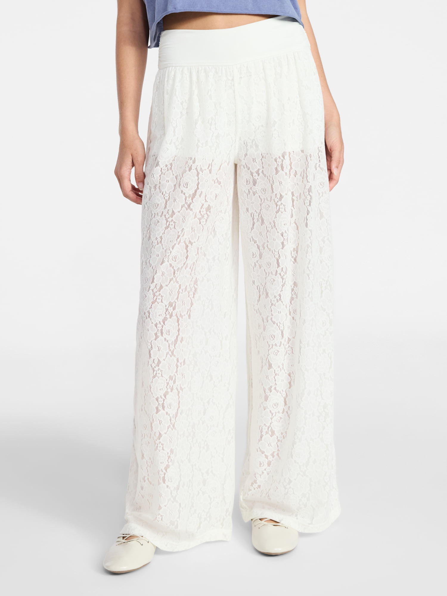 No Boundaries Lace Knit Wide Leg Pant, Women's - Walmart.com