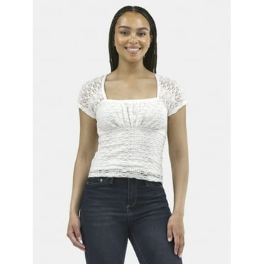 No Boundaries Lace Square Neck Top, Women's