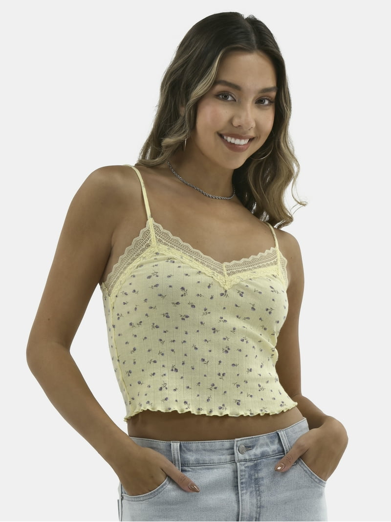 No Boundaries Lace Trim Cami for Women V-Neck Sleeveless with