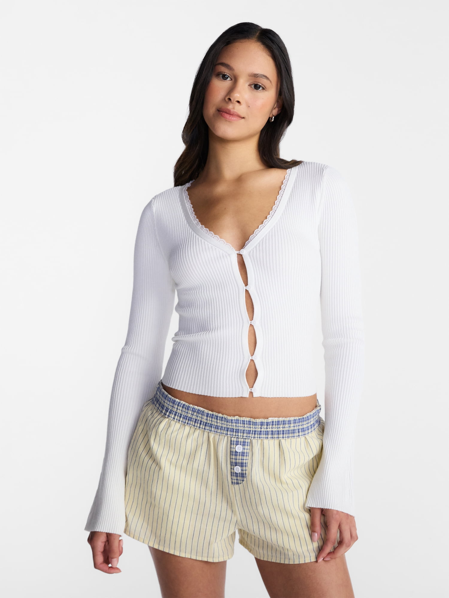 No Boundaries Lace Trim Cardigan, Women's XXS-XXL
