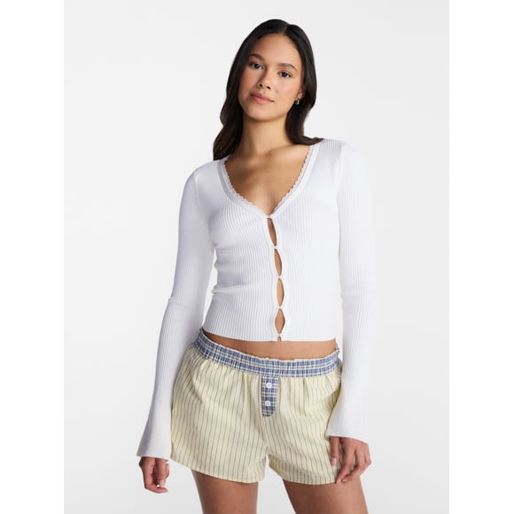 No Boundaries Lace Trim Cardigan, Women's XXS-XXL