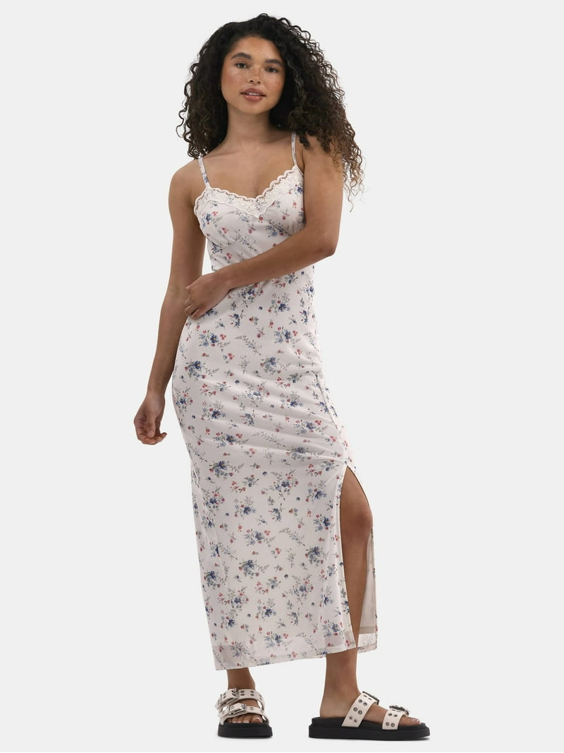 No Boundaries Lace Trim Maxi Mesh Dress for Women, Sleeveless