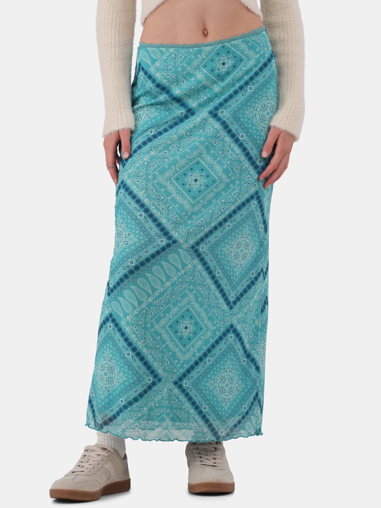 No Boundaries Lace-Trim Mesh Maxi Skirt, Women’s and Women’s Plus