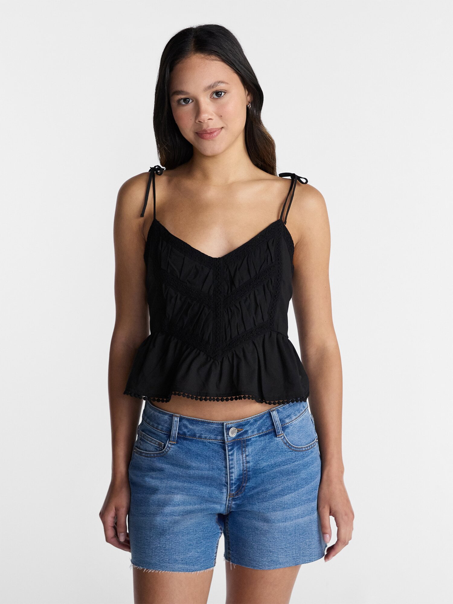 No Boundaries Lace Trim Peplum Tank, Women's XXS - XXL