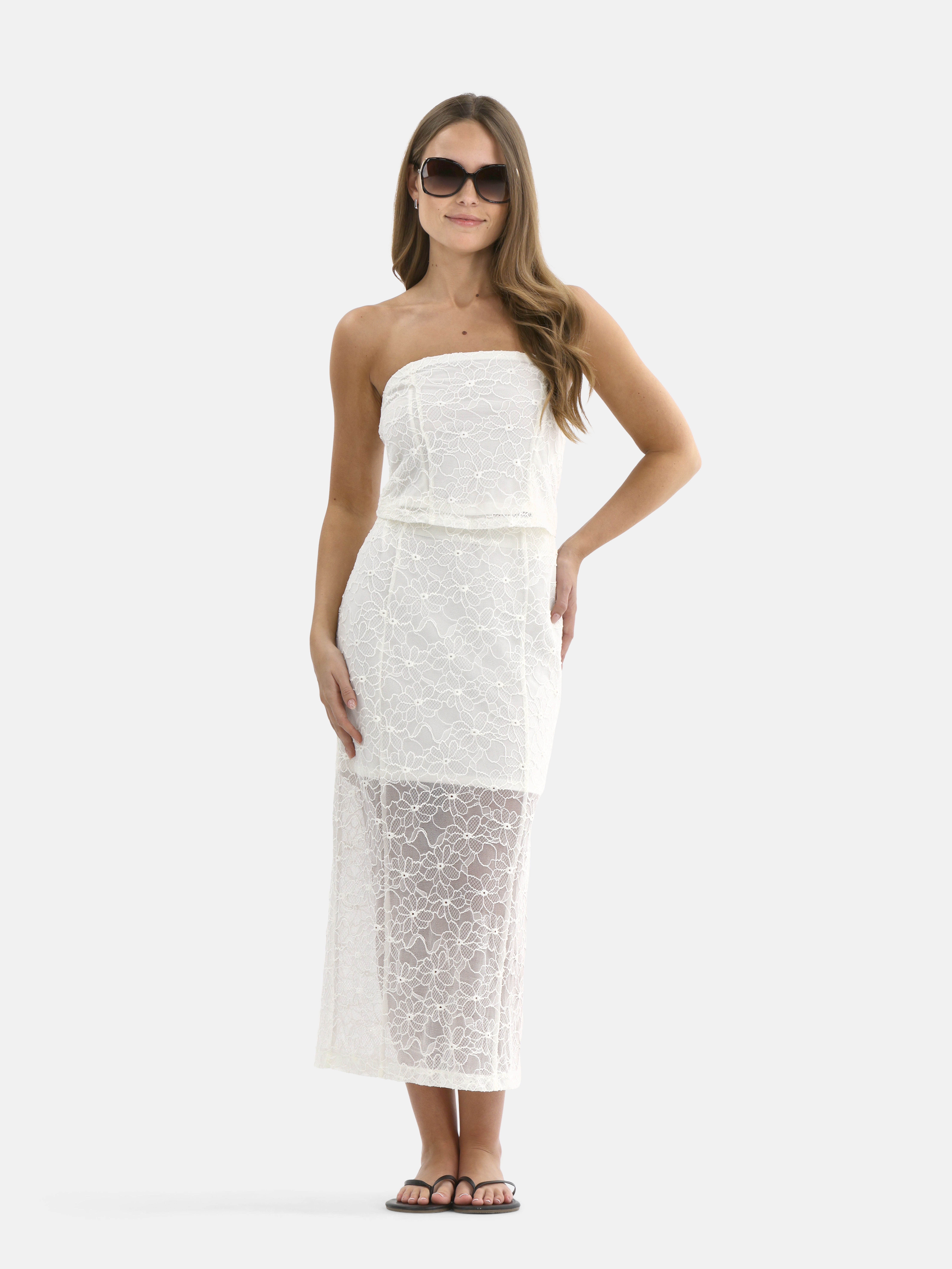 No Boundaries Lace Tube Top and Skirt Set, 2-Piece, Women's