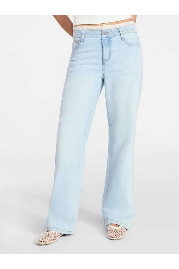 Lace Waist Baggy Wide Leg Jeans, 31'' Inseam, Women's 00-18