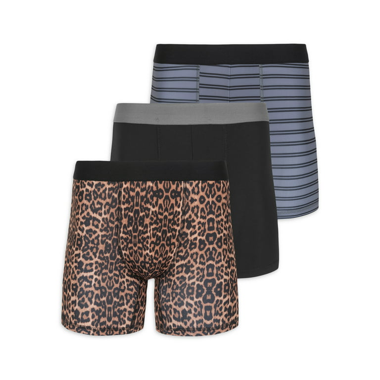 No Boundaries Leopard Print Solid Stripe Boxer Briefs Super Soft Underpants  (Men's) 3 Pack 