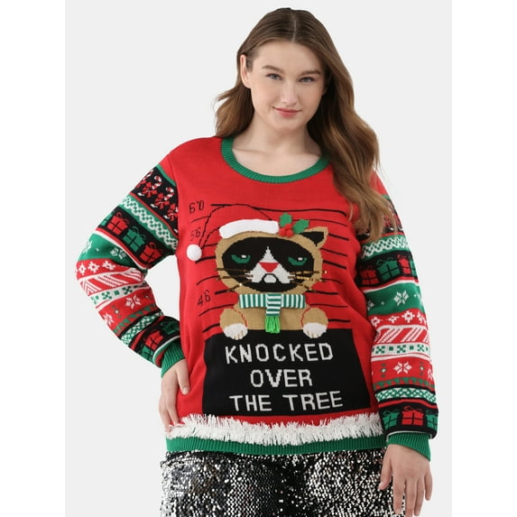 No Boundaries Christmas Sweater, Midweight, Women's and Women’s Plus