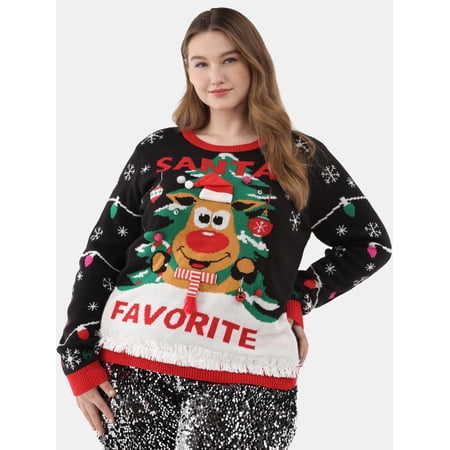 No Boundaries Christmas Sweater, Midweight, Women's and Women’s Plus