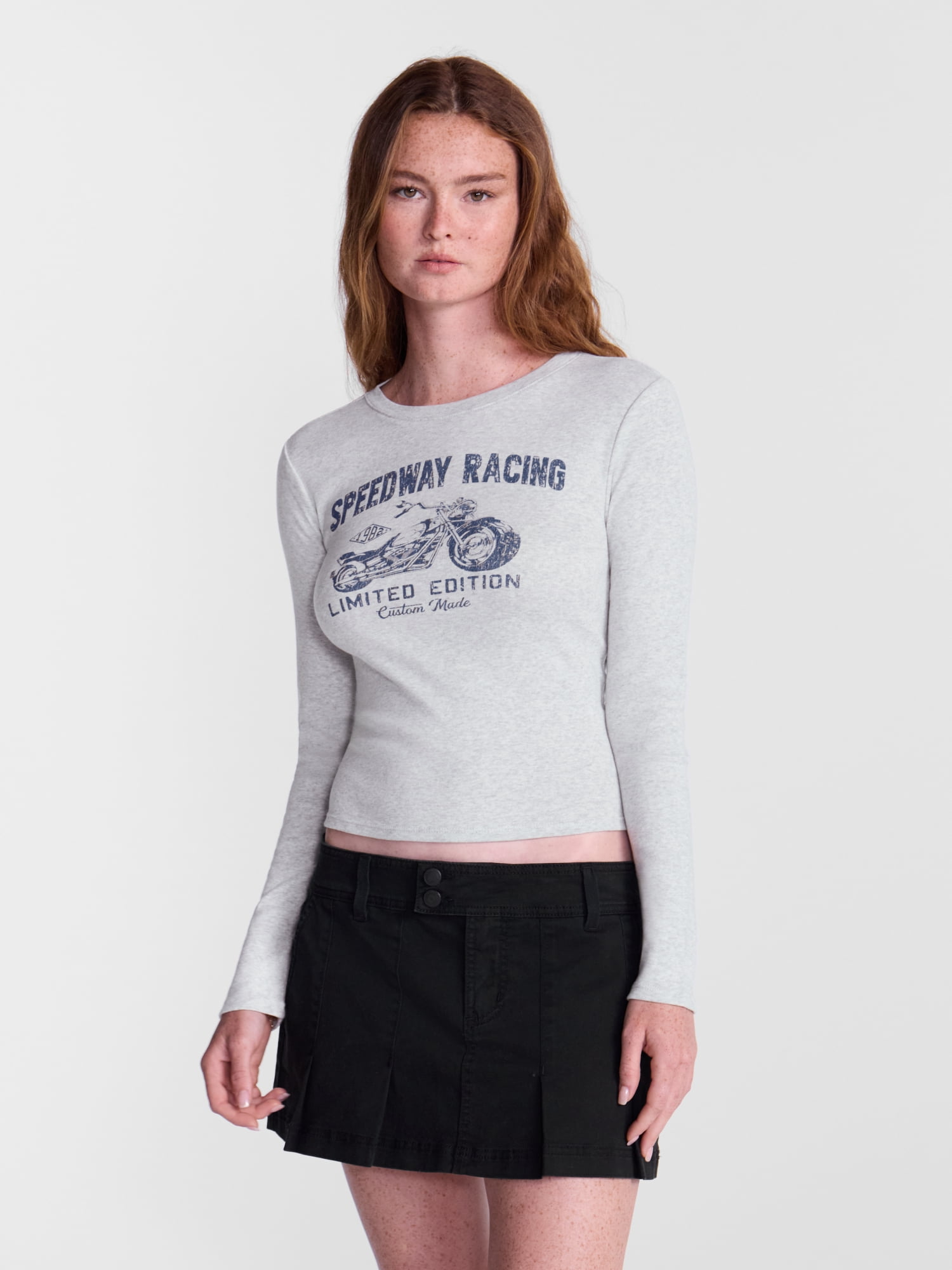 No Boundaries Graphic Baby Cotton Tee with Long Sleeves, Women's XXS-XXL