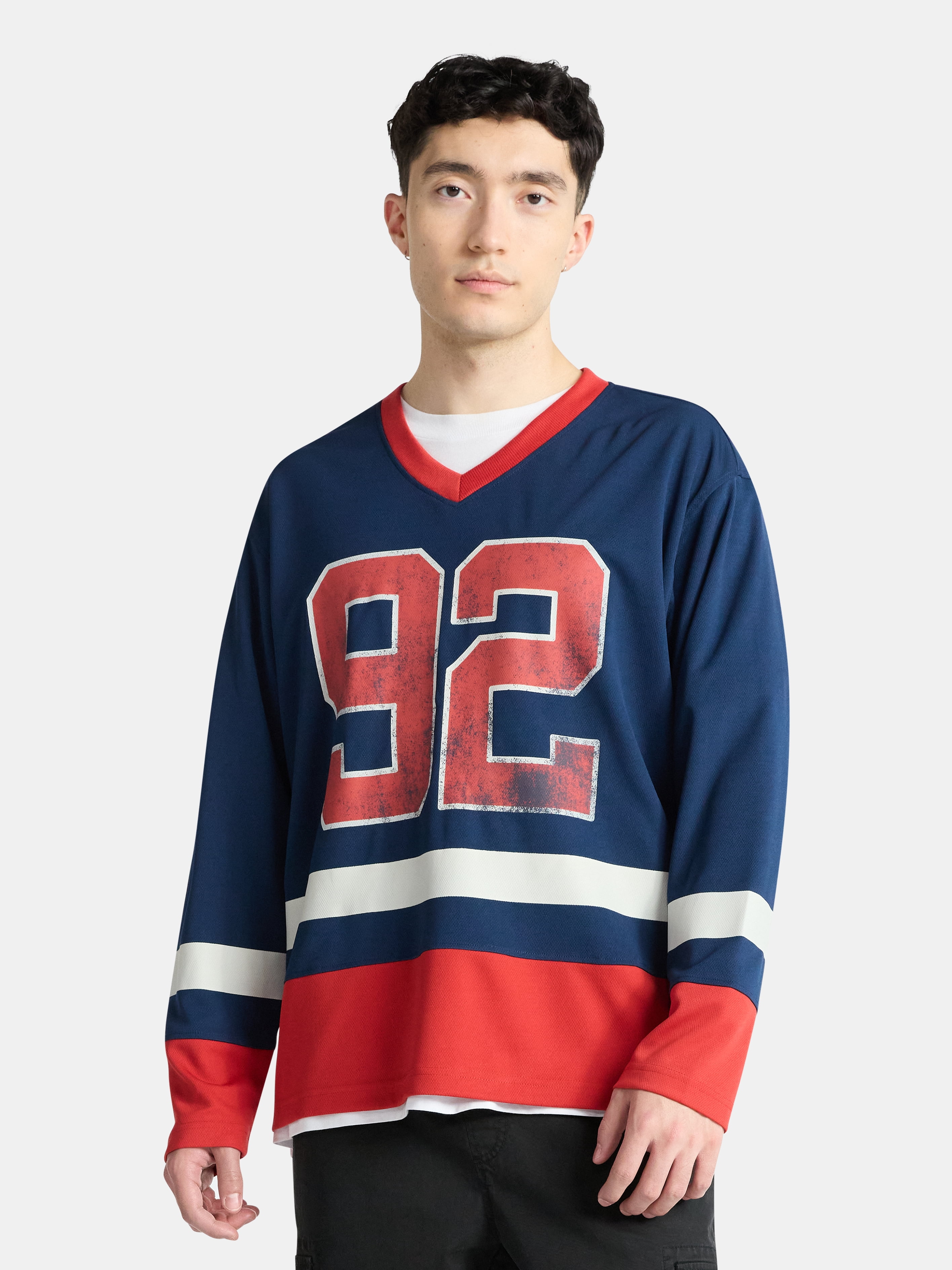 No Boundaries Hockey Jersey Style Shirt with Long Sleeves, Men's and Big Men's