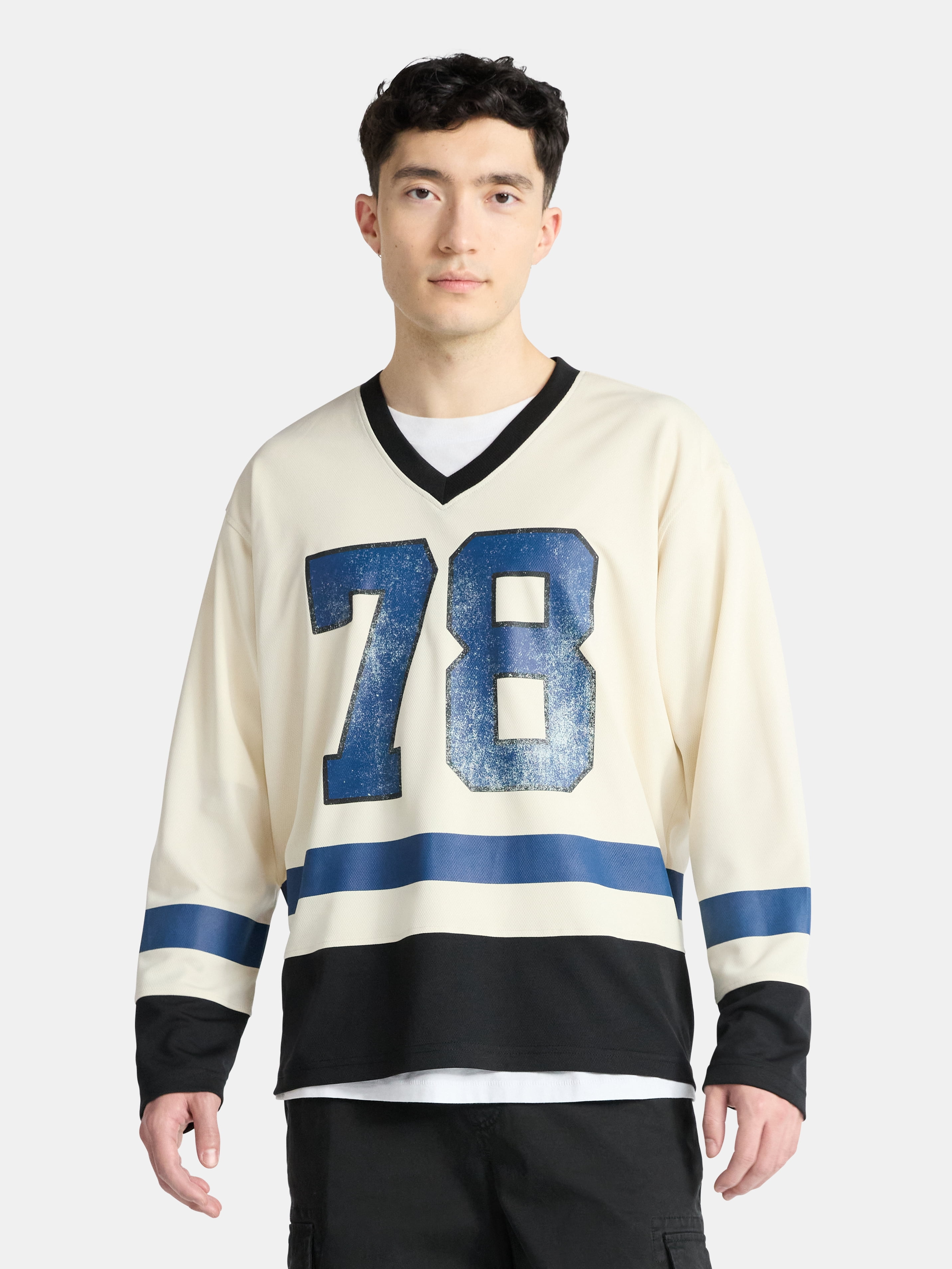 No Boundaries Hockey Jersey Style Shirt with Long Sleeves, Men's and Big Men's
