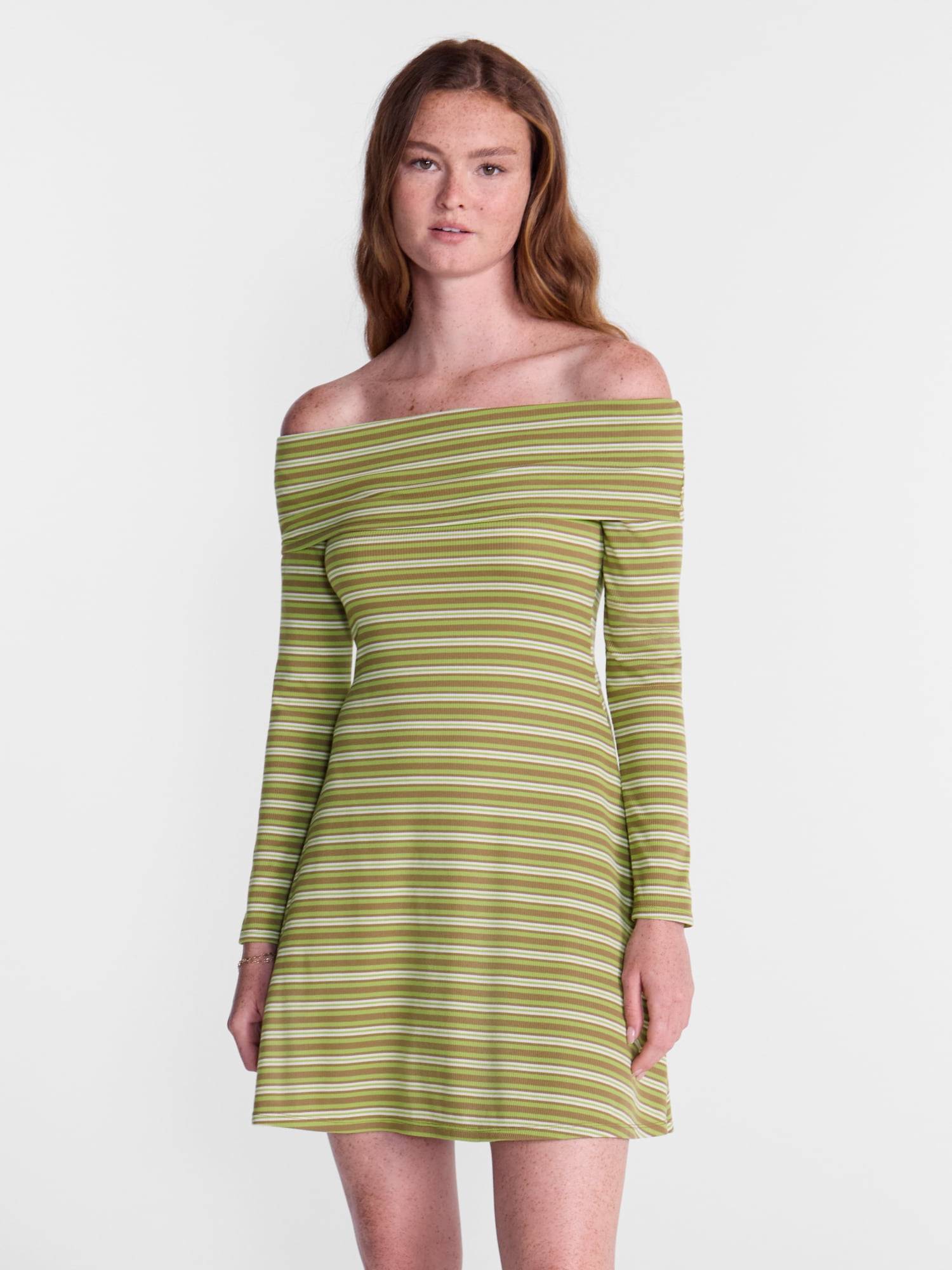 No Boundaries Off The Shoulder Dress with Long Sleeves, Women's and Women’s Plus XXS-4X