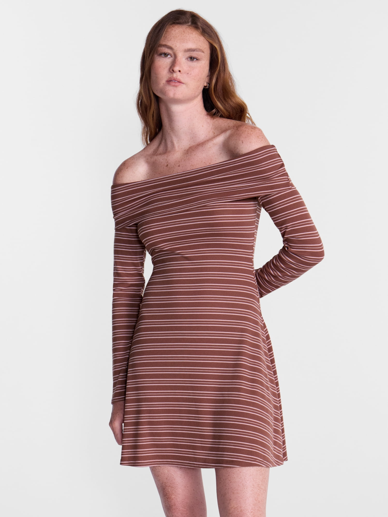 No Boundaries Off The Shoulder Dress with Long Sleeves, Women's and Women’s Plus XXS-4X