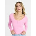 thumbnail image 1 of No Boundaries Long Sleeve Henley Top with Lace Trim, Women's XXS-XXL, 1 of 5
