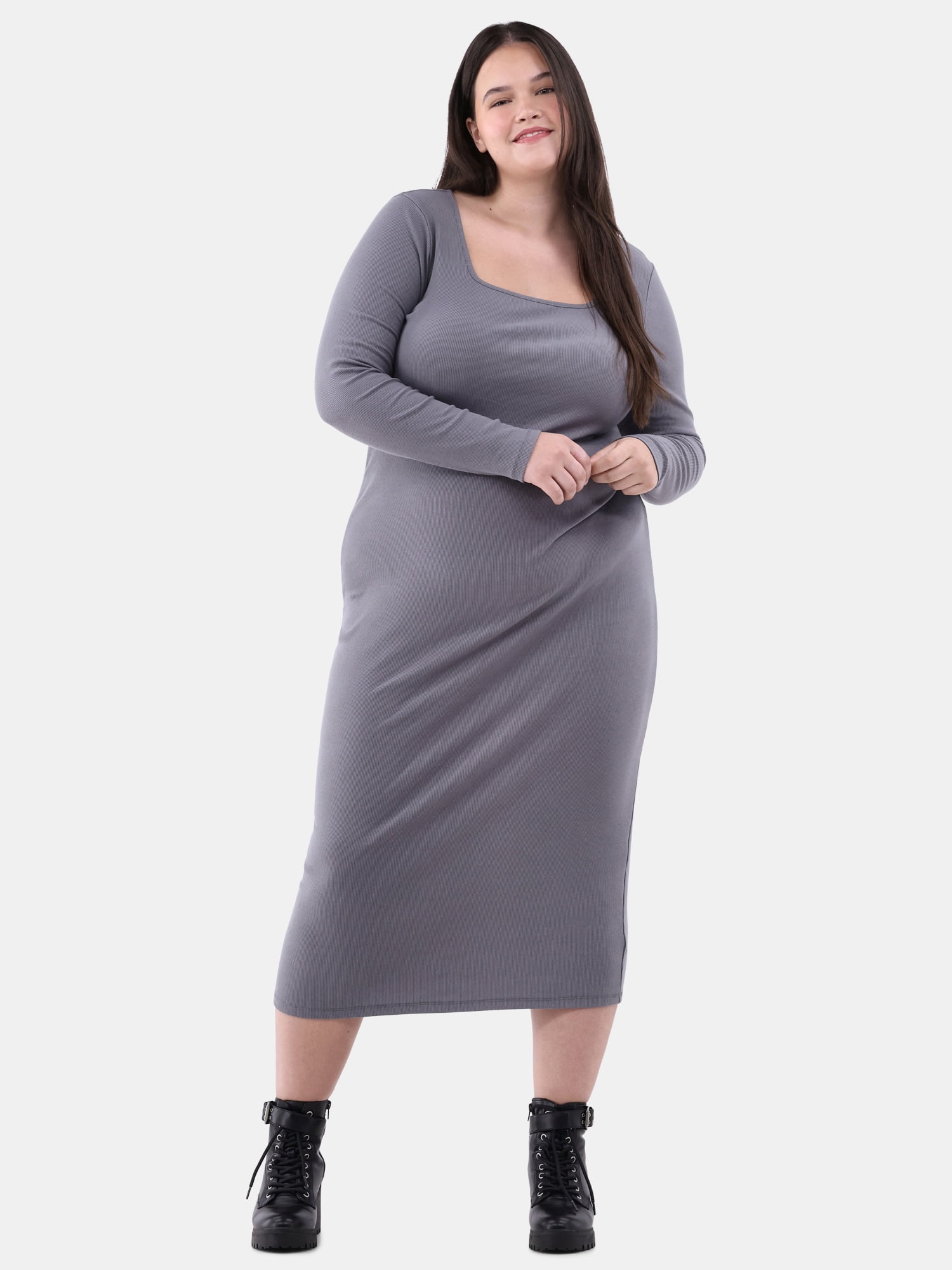 No Boundaries Square Neck Maxi Dress with Long Sleeves, Women's and ...