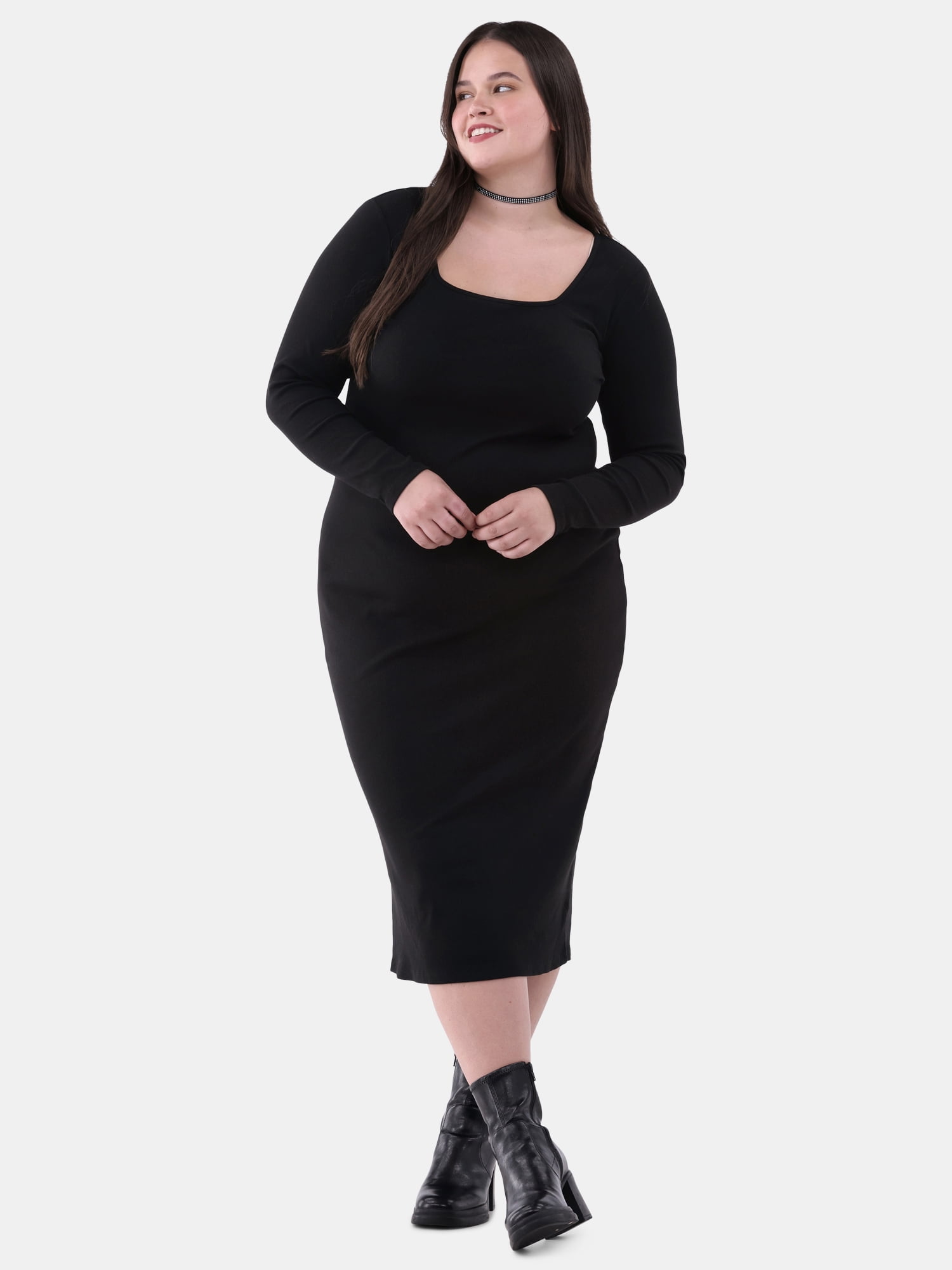 No Boundaries Square Neck Maxi Dress with Long Sleeves, Women's and ...