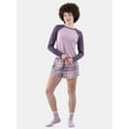 thumbnail image 1 of No Boundaries Long Sleeve Tee and Flannel Shorts Pajama Set, 2-Piece, Women’s and Women’s Plus, 1 of 5