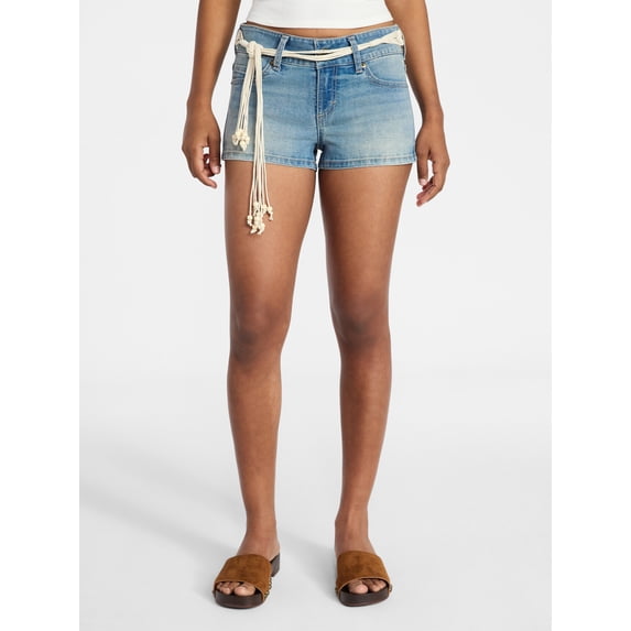 No Boundaries Low Rise Studded Denim Mini Shorts, 2" Inseam, Women's 00-20