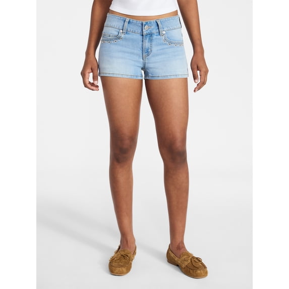 No Boundaries Low Rise Denim Mini Shorts with Belt, 2" Inseam, Women's 00-20
