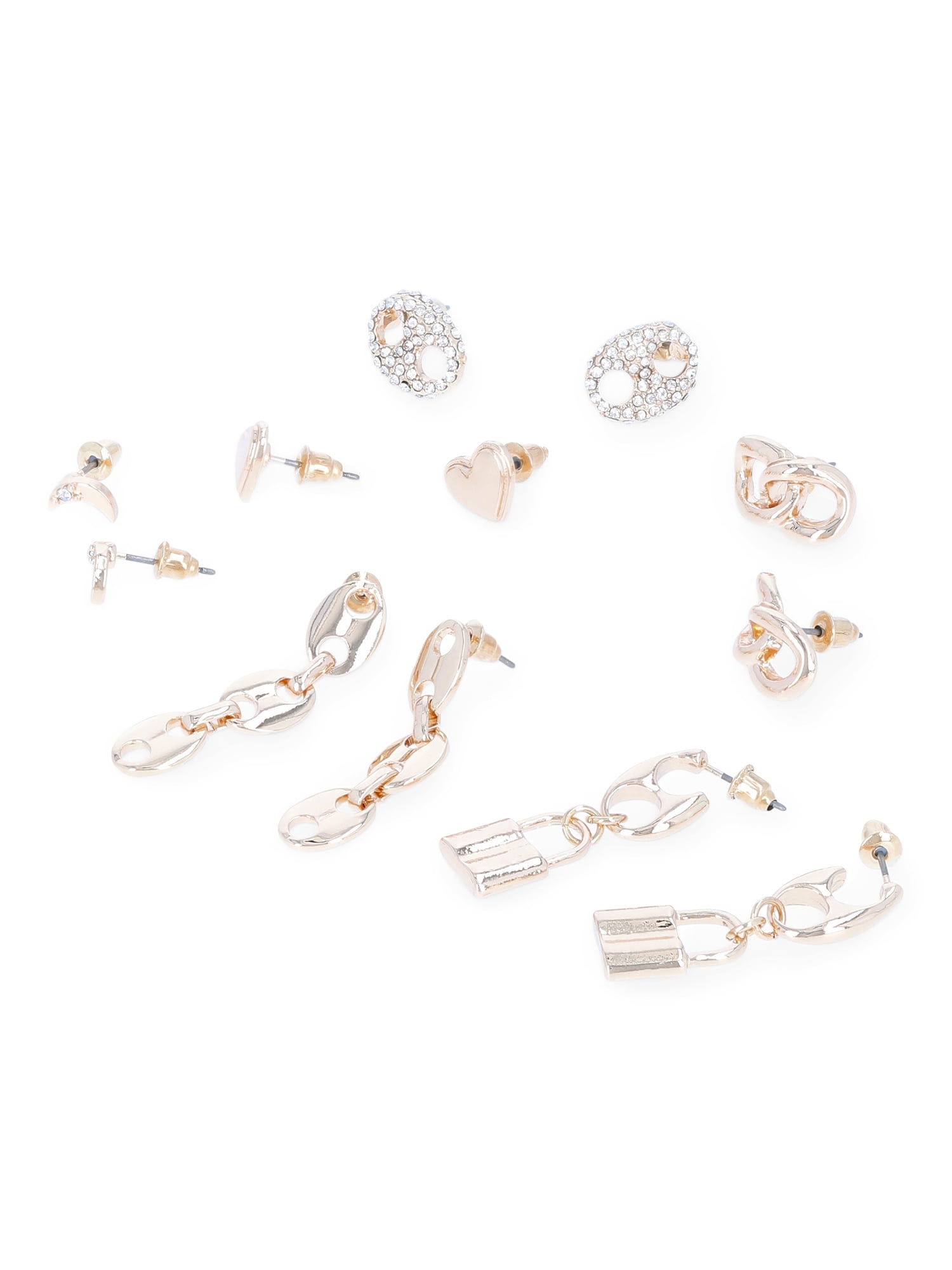 No Boundaries Gold- and Silver-Plated Mariner and Heart Earrings Set, 6-Pack, Women's