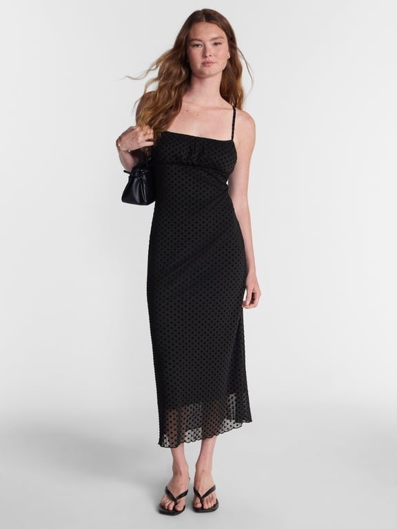 Flocked Mesh Maxi Dress with Long Sleeves, Women's & Women's Plus XXS-4X