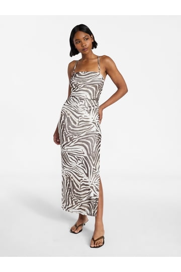 brown dress walmart Brown Satin Lace Maxi Dress – self-portrait main image 0