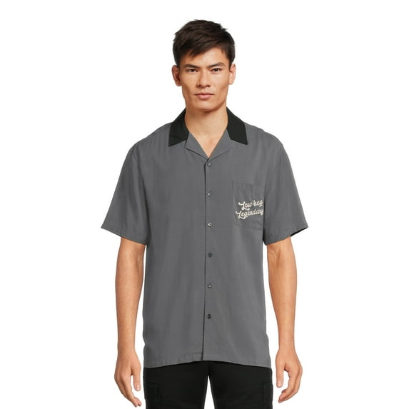 No Boundaries Men's & Big Men's Bowling Shirt with Short Sleeves, Sizes XS-3XL