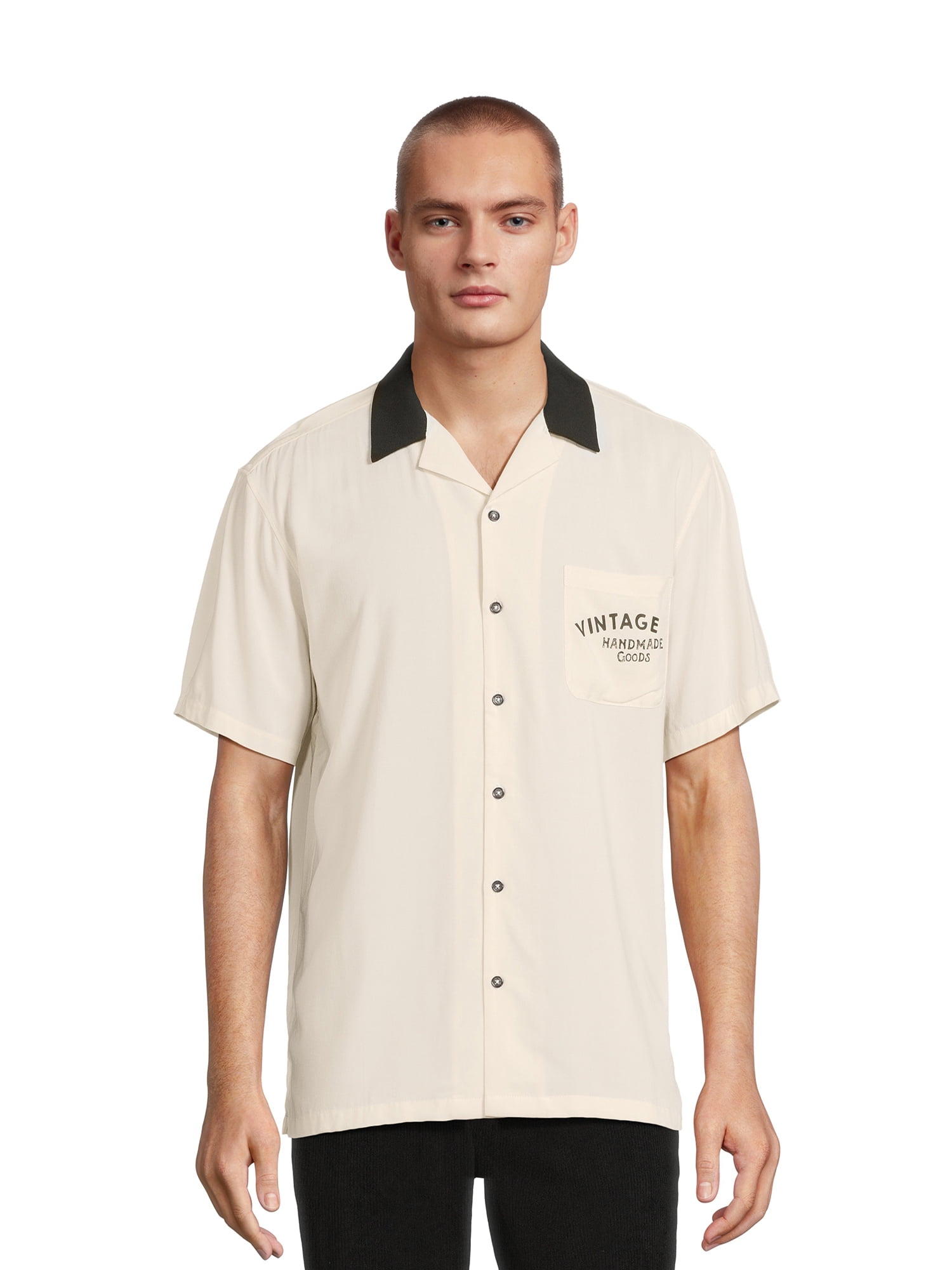No Boundaries Men's & Big Men's Bowling Shirt with Short Sleeves, Sizes