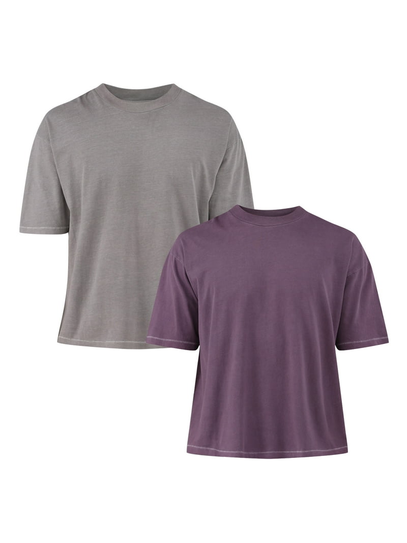 No Boundaries Men's Boxy Cropped T-Shirt 2-Pack Short Sleeve