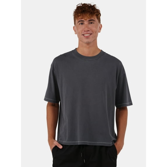 No Boundaries Men's & Big Men's Boxy Fit Cropped Tee Shirt, Sizes XS-5XL