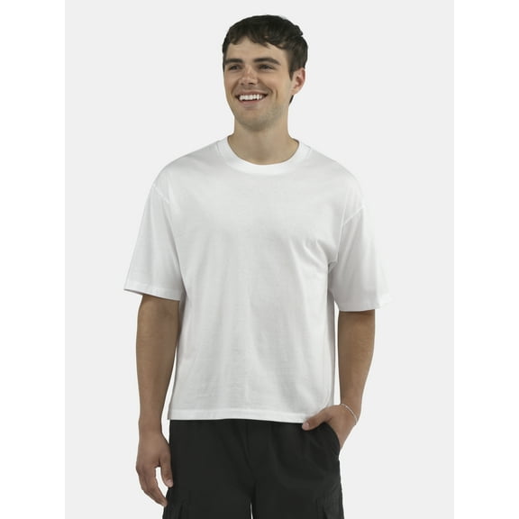 No Boundaries Men's & Big Men's Boxy Fit Cropped Tee Shirt, Sizes XS-5XL