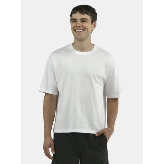 No Boundaries Men's & Big Men's Boxy Fit Cropped Tee Shirt, Sizes XS-5XL
