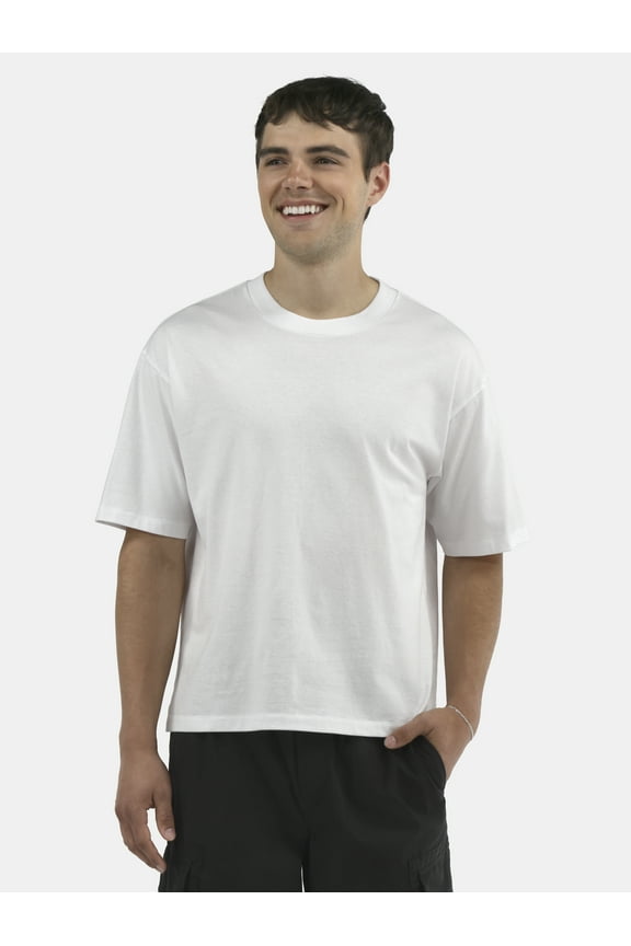Men's & Big Men's Boxy Fit Cropped Tee Shirt, Sizes XS-5XL