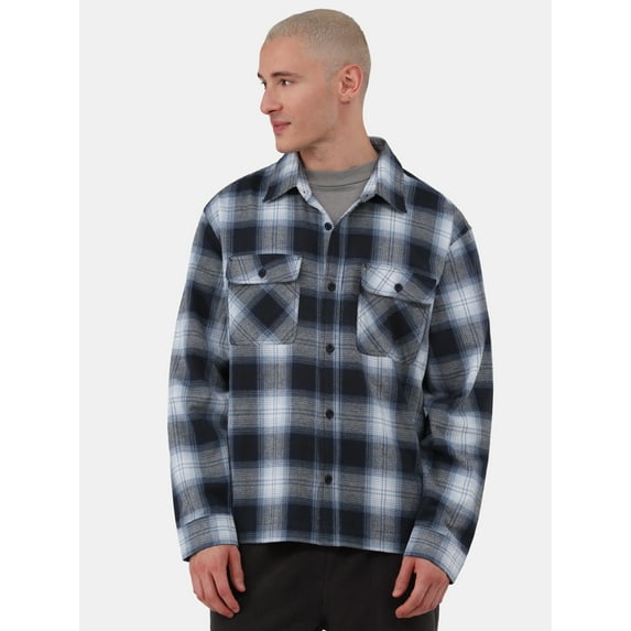 No Boundaries Men's & Big Men's Boxy Fit Flannel Shirt, Sizes XS-3XL