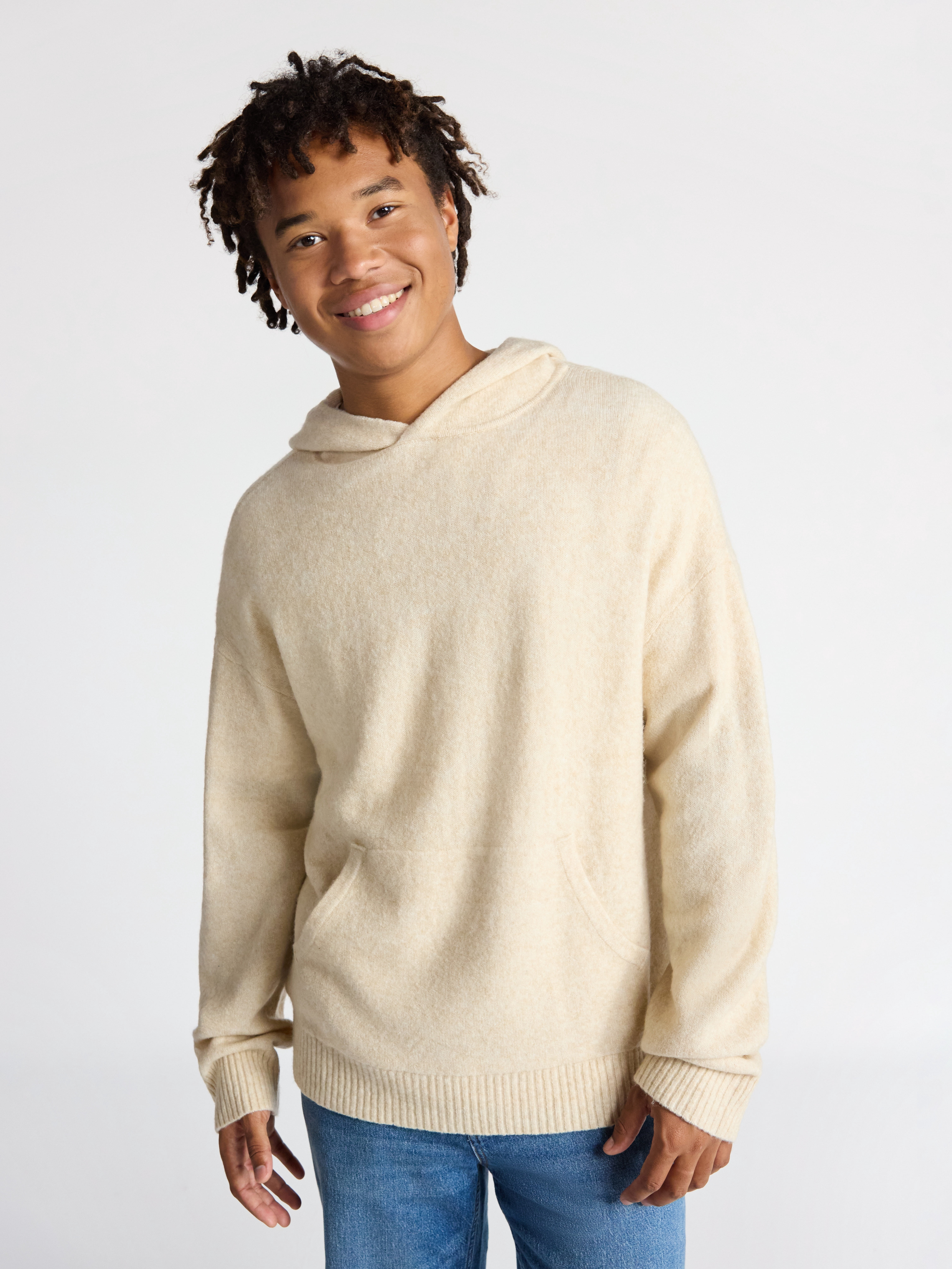 No Boundaries Brushed Hooded Sweater with Long Sleeves, Midweight, Men's & Big Men's XS-3XL