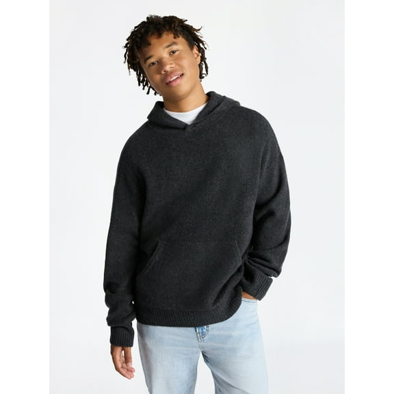 No Boundaries Brushed Hooded Sweater with Long Sleeves, Midweight, Men's & Big Men's