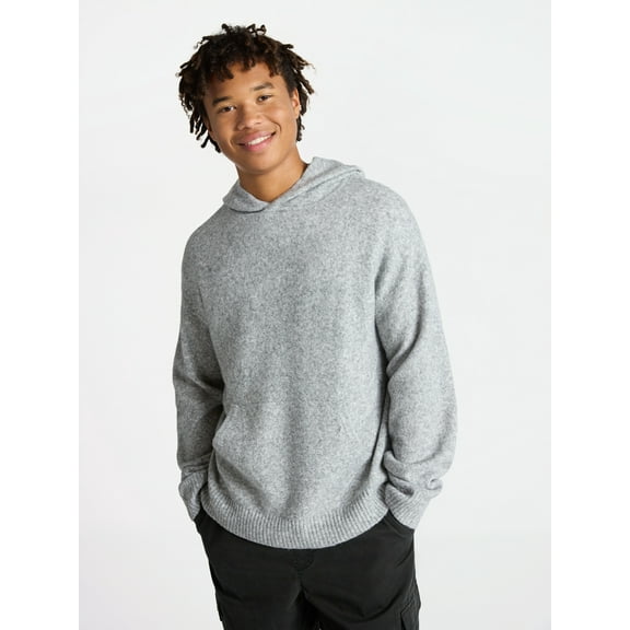 No Boundaries Brushed Hooded Sweater with Long Sleeves, Midweight, Men's & Big Men's