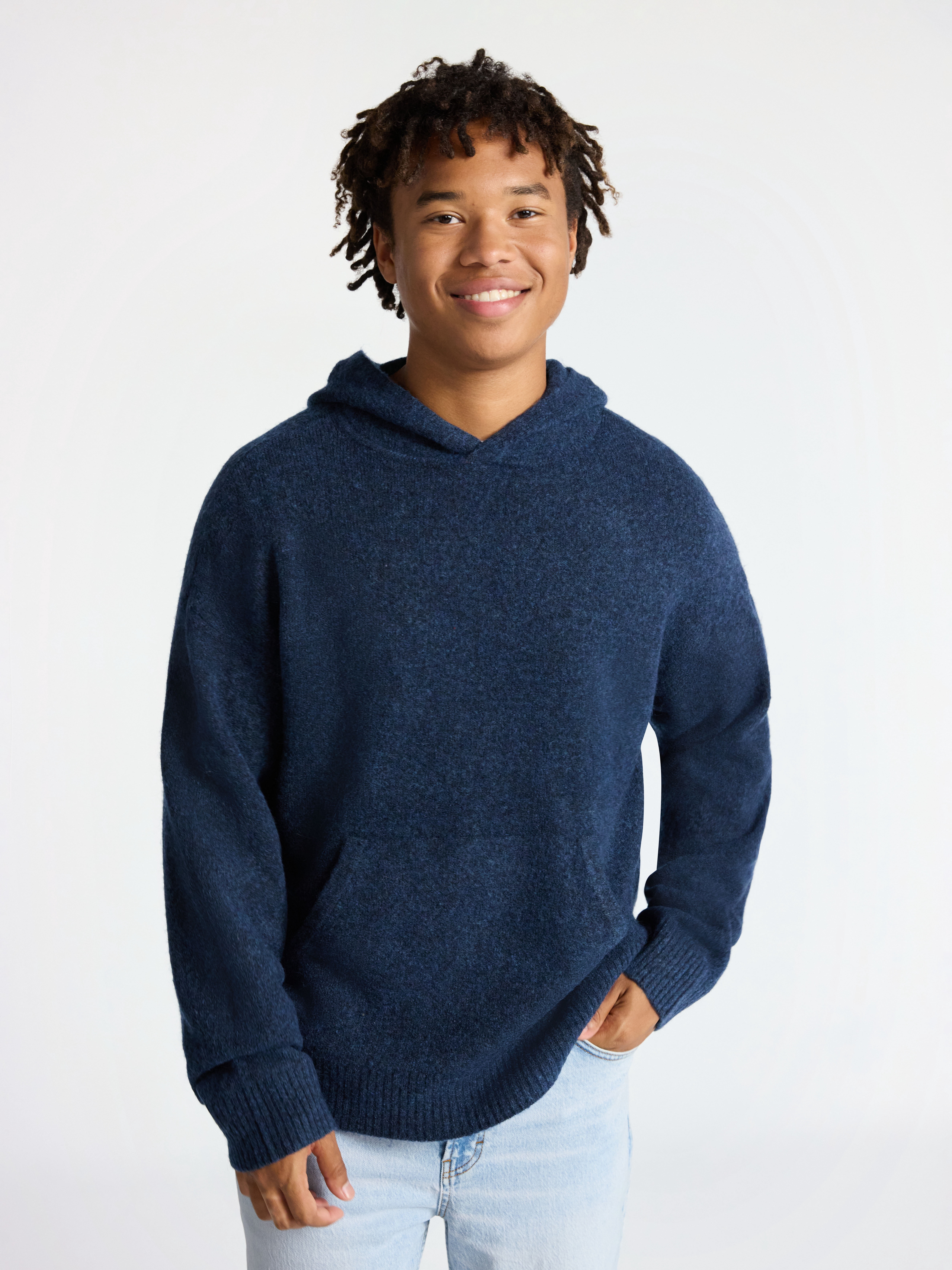 No Boundaries Brushed Hooded Sweater with Long Sleeves, Midweight, Men's & Big Men's XS-3XL